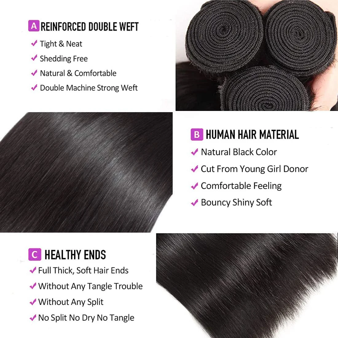 Straight Hair Bundles Brazilian 26 28 30 Inch 100% Unprocessed Virgin Hair Straight Weave Bundles Human 3 Deals