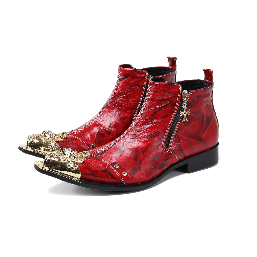 Botas piel auténtica para hombre, botines rojos hechos a mano, la moda, talla grande venta por mayor|Botinas| - AliExpress