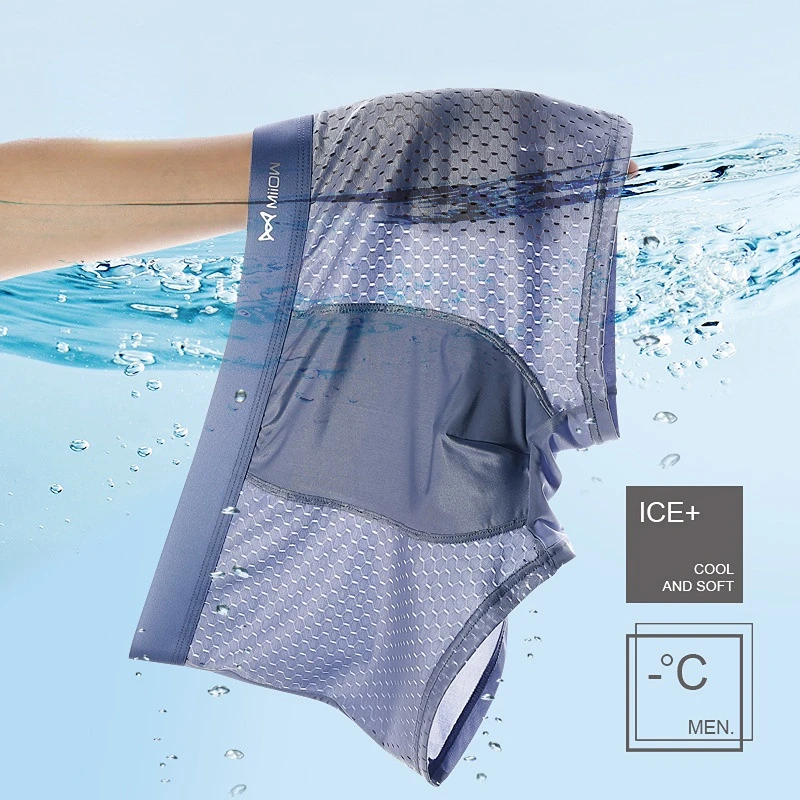 3pcs/set Graphene Men Underwear Panty Man Boxer Shorts AAA Antibacterial Ice Silk Panties Mesh Breather Underpants