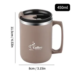 Insulated Stainless Steel Travel Mug with Handle and Leakproof Lid (Brown)