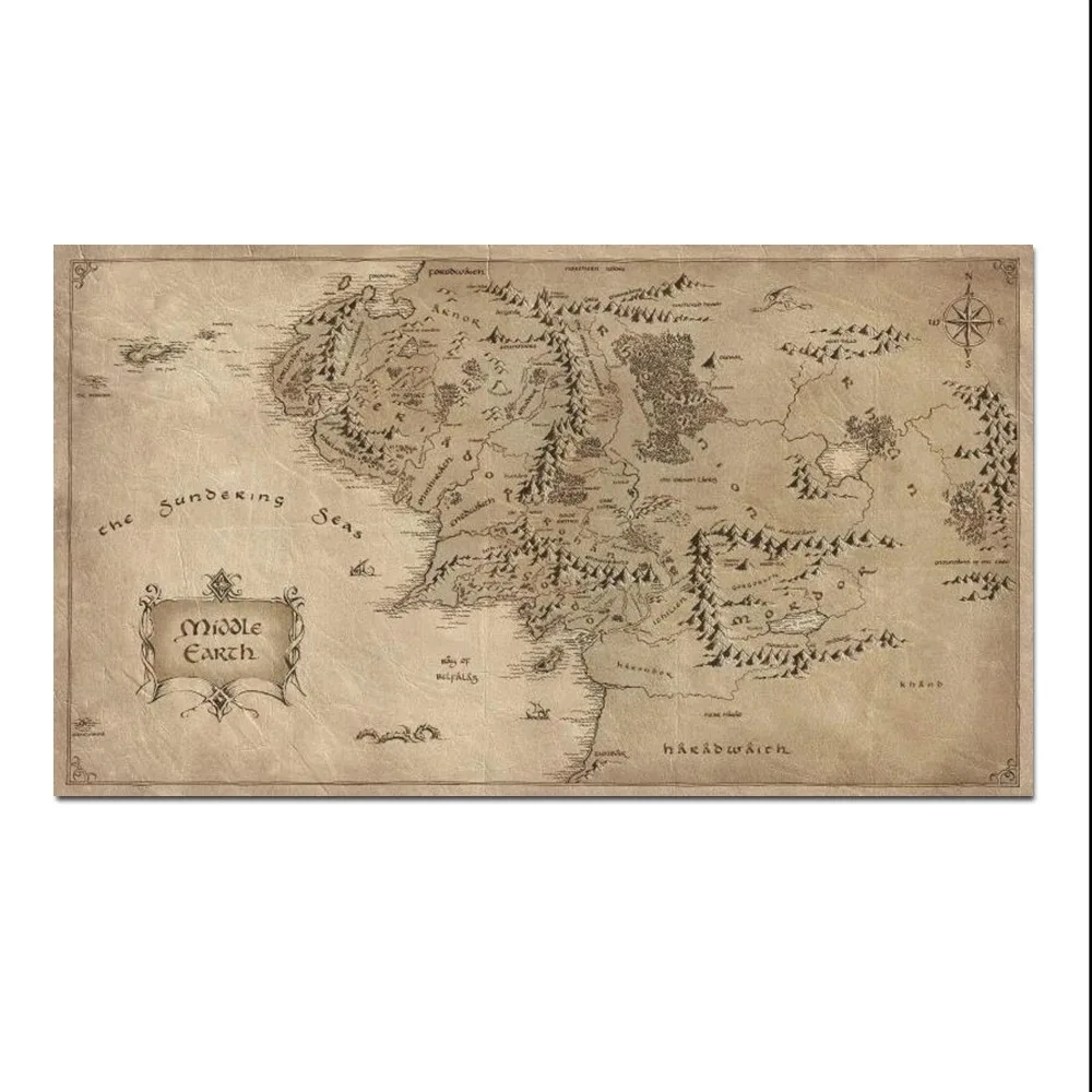 רטרו לורד-של טבעות מפה בד ציור וינטג 'כדור הארץ פוסטר סרט קיר אמנות תמונות לבית סלון הבית