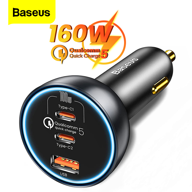 Baseus 160W Car Charger Quick Charge 5.0 QC 4.0 PD 3.0 USB Type C 65W Fast Charging Charger For iPhone Xiaomi Macbook Pro Laptop