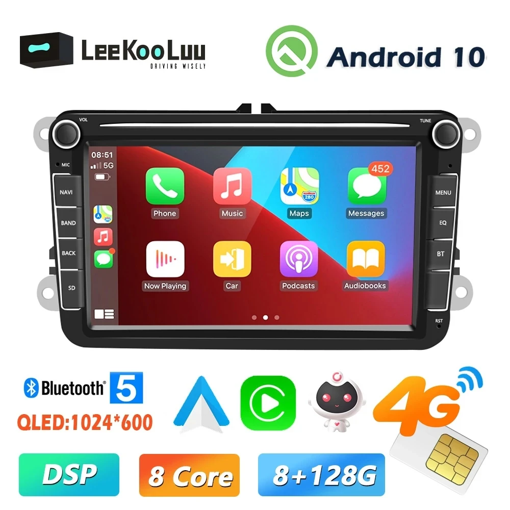 Atento esta ahí práctico Leekooluu 2 Din Autoradio For Vw / Volkswagen Skoda Octavia Golf 5 6 Touran  Passat B6 Polo Jetta 8" Gps Wifi Android Car Radio - Car Multimedia Player  - AliExpress