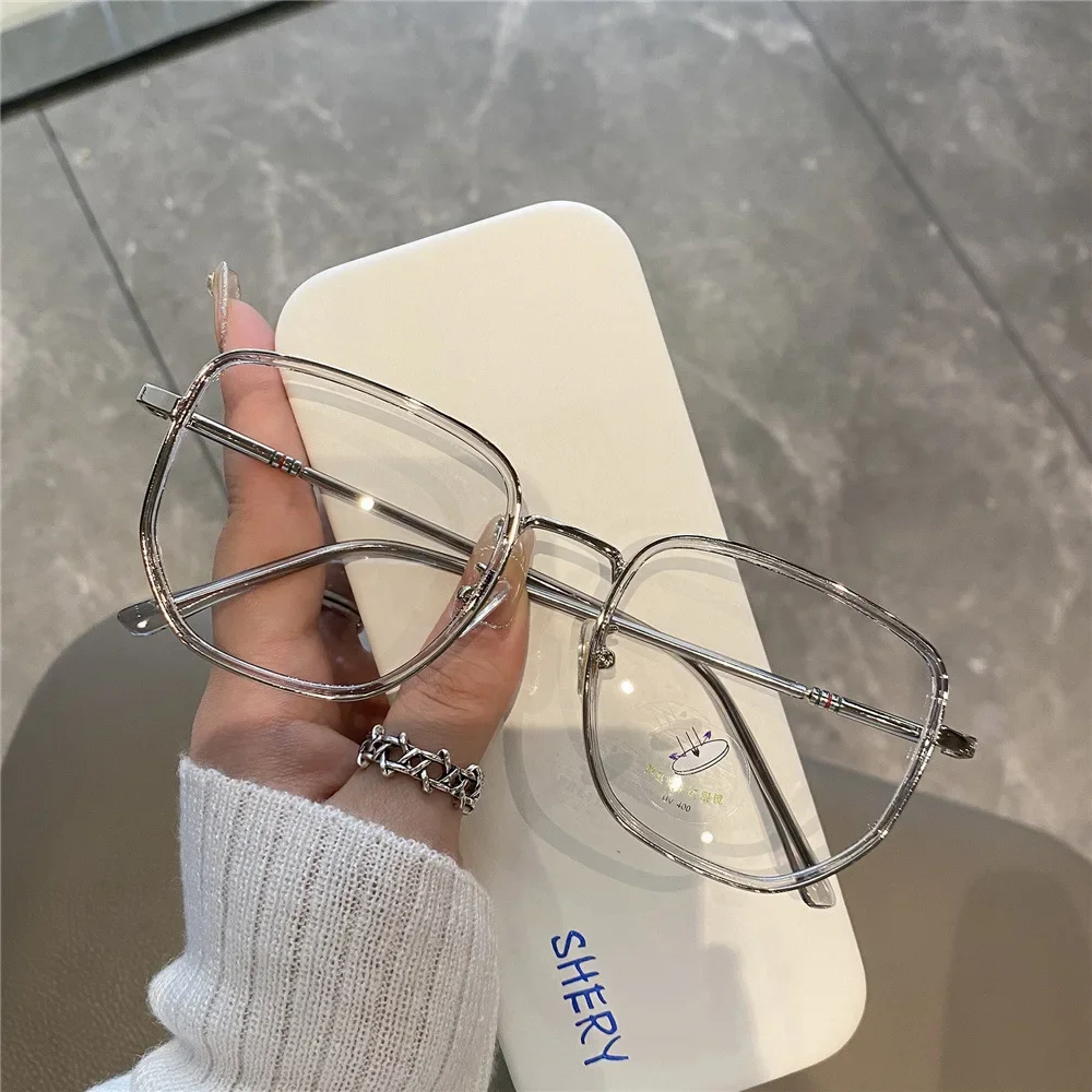 Myopia Glasses Anti Blue Light  White Korean Style Large Frame Glasses Fashion Girls Transparent Glasses Leopard Glasses 4