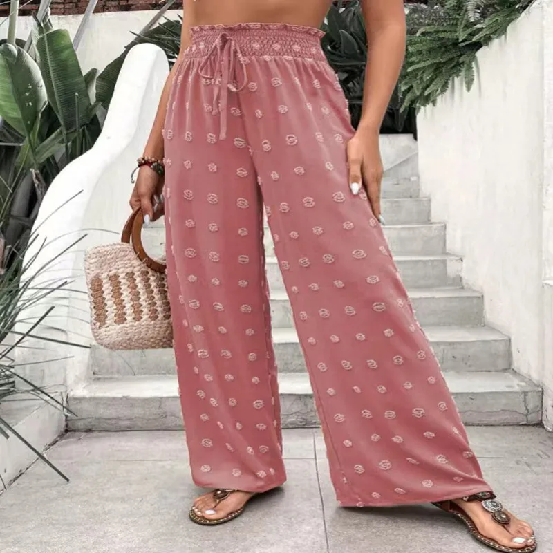 

Casual Wide Leg Pants, Micro Elastic, Loose Loop, High Waist, Jacquard, European and American, New, 2023