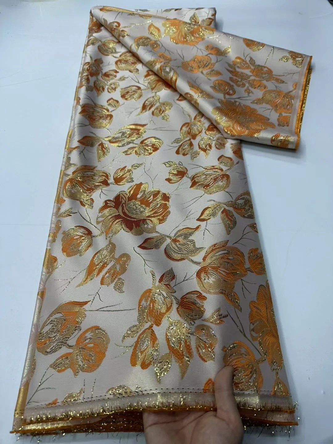 African Solid Jacquard Borcade High Quality Embroidered Lace Nigerian Gold Organza Tulle Lace Fabric For Sewing