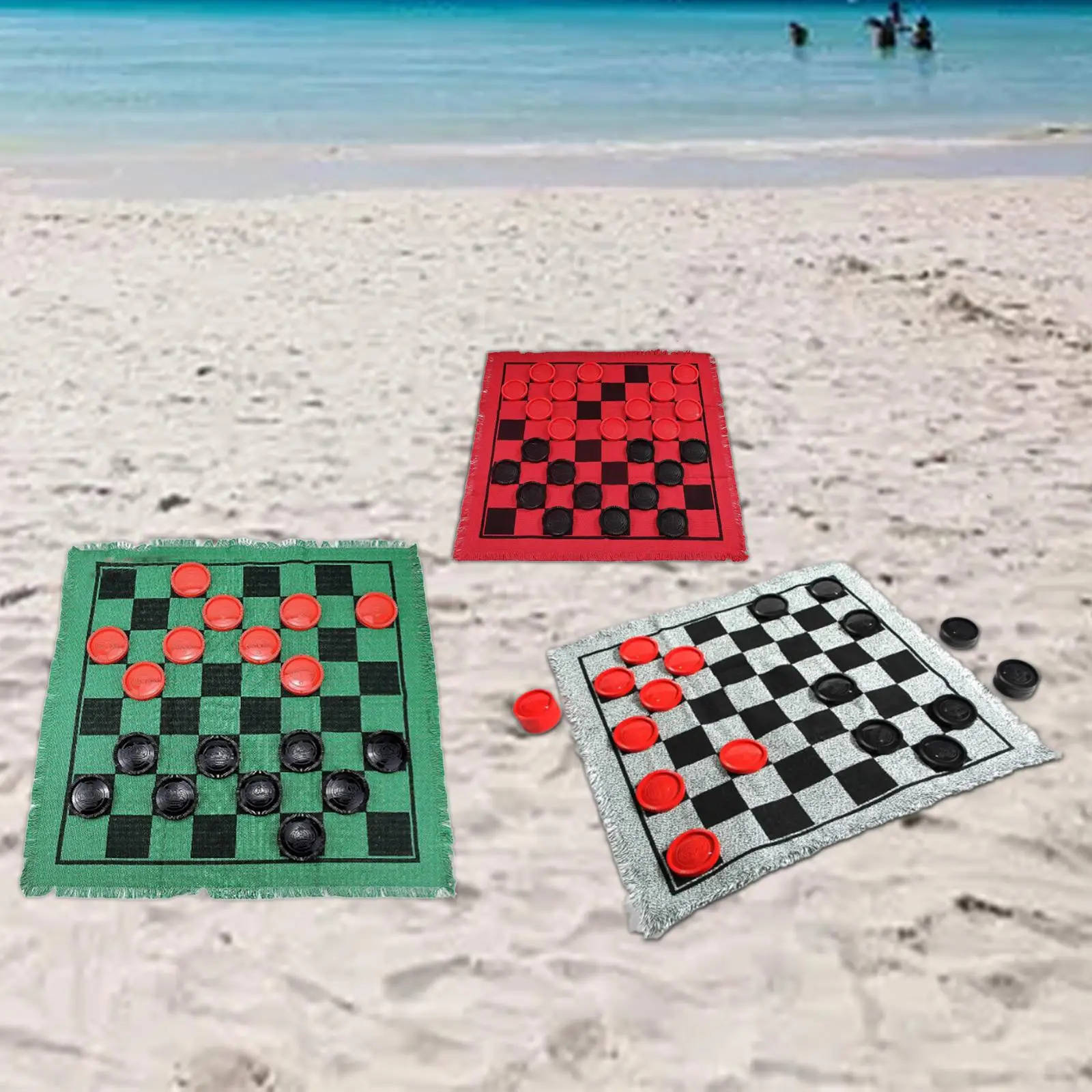 Giant Checkers Board Game Mat 3 in 1 Reversible Rug Game Large Checkers Rug Mat Indoor Outdoor Yard Giant