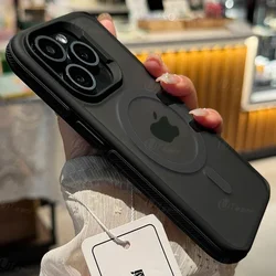 Bicolor Matte Frosted Magnetic Translucent Shockproof Phone Case with Hard Bumper Cover for 12 Pro or 12 (Black)