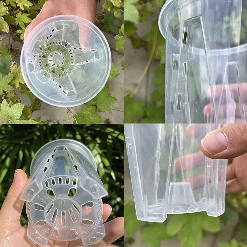 Flower Pot 5pcs Transparent Flower Pot Plant Seedling Breathable Pot Phalaenopsis Orchid Seasonal Green Orchid Flower Growing Tools