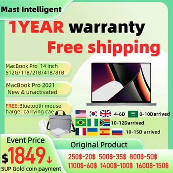 2021 노트북 맥북 프로 14 인치, M1Pro, M1Max, 10x CPU, 32x GPU, 512G, 1TB, 2TB, 4TB, 8TB 지문 잠금 해제, 오리지널 노트북