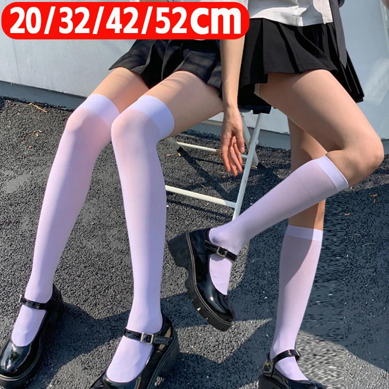 

New 4Size Black White Soild Color Long Socks Women Over Knee Thigh High Over The Knee Stockings Lolita Ladies Girls Knee Socks