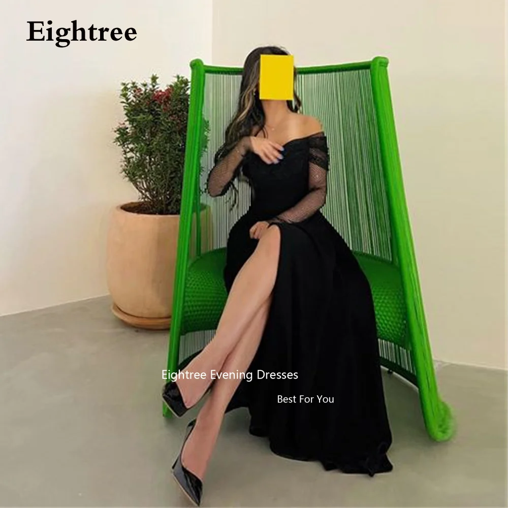 

Eightree Black Mermaid Prom Dresses Modern Off the Shoulder High Slit Formal Evening Dresses Robes De Soirée 2023 Party Grown