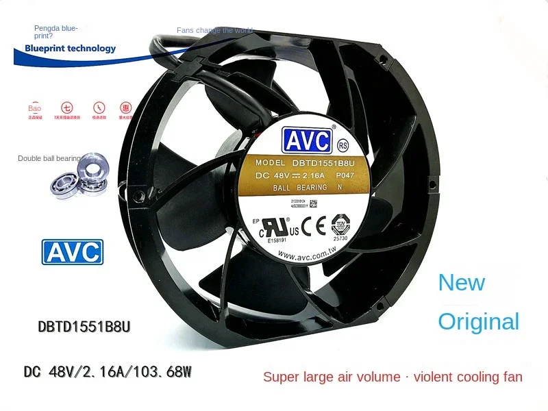 Brand New & Original Dbtd1551b8u 48V 2.16a 17251 Max Airflow Rate 17cm Four-Wire PWM Cooling Fan new avc 5020 p010 12v 0 20a 5cm ds05020r12m four wire cpu cooling fan