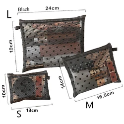 Transparent Mesh Zipper Cosmetics Organizer - Stylish Black Toiletry and Makeup Pouch - M (1 piece)