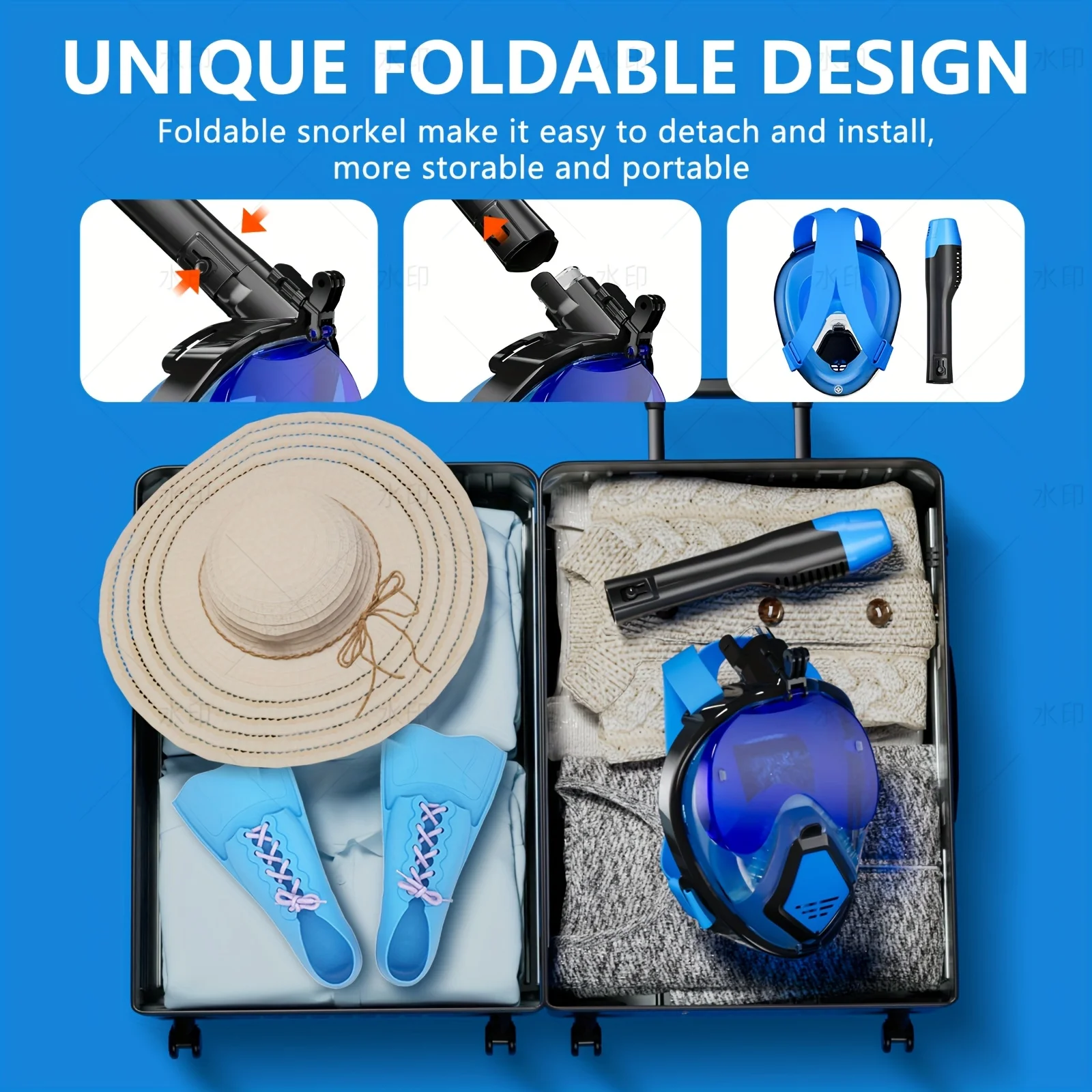 수중 스노클링 풀 페이스 탈착식 카메라 마운트가 있는 성인 수영 마스크 썬 바이저 호흡 고글 안전 방수 고글