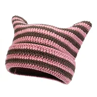 1pc Little Devil Striped Knitted Hat,big Head Circumference Knitted Hat,cute Cat Ears Pointed Hat,head Protector Hat for Parties - Image 3