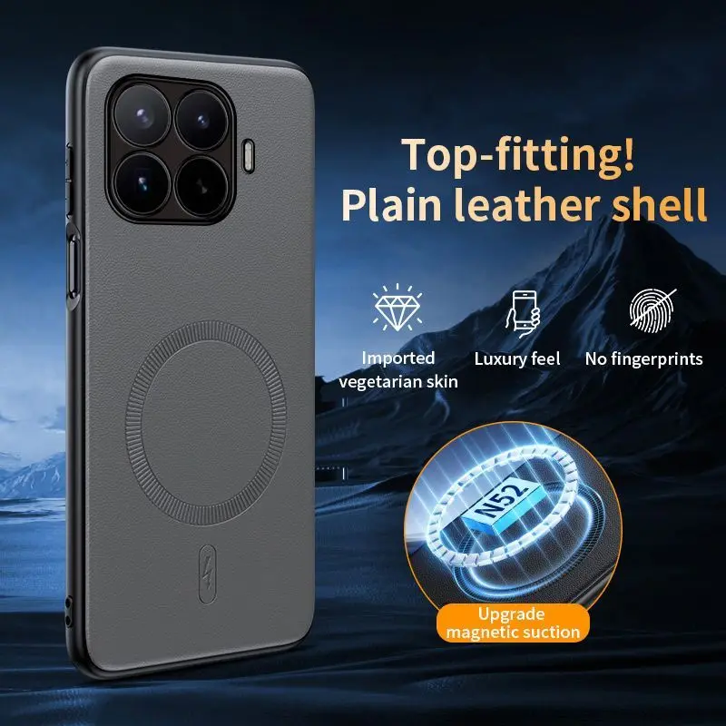 Premium N52 Magnetic Leather Phone Case with Wireless Charging Support