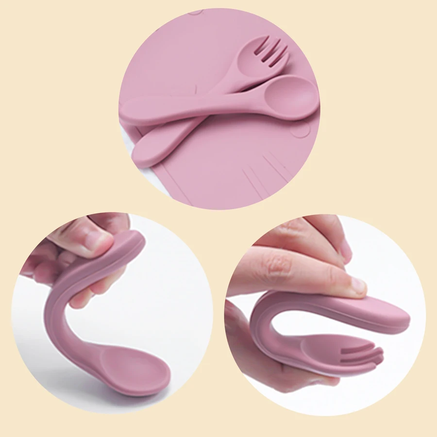2PCS/Set Silicone Baby Utensils Food Grade Spoon Fork Eating Training Children Tableware Baby Food Accessories Children Cutlery 5