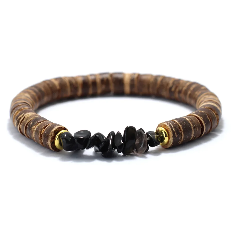 Coconut Bead Men Bracelet with Tiger Eyes Obsidian Howlite Stone