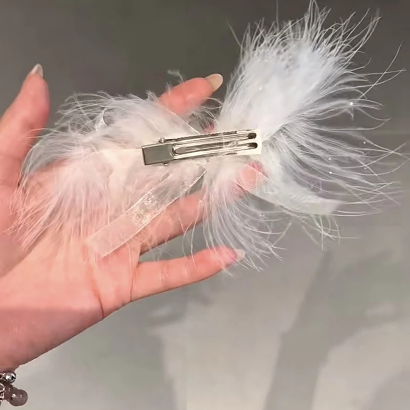 2Pcs 흰색 깃털 나비 헤어 클립 공주 소녀 머리핀 어린이 포니 테일 바레트 요정 머리 장식 어린이 헤어 액세서리