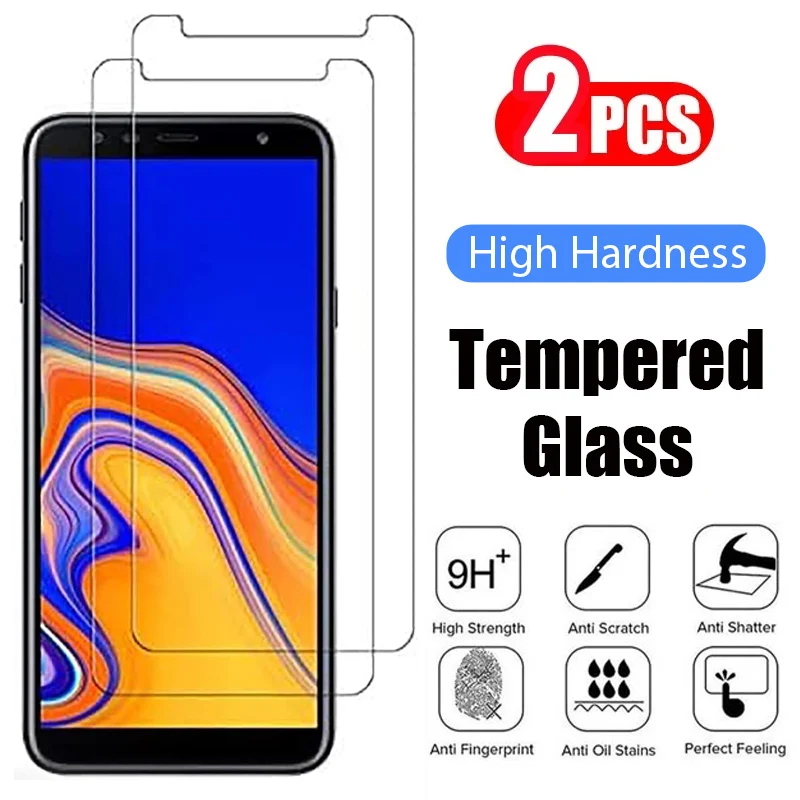 2 Stück Schutz glas für Samsung Galaxy A6 A8 J4 J6 plus A7 A9 Displays chutz folie transparentes gehärtetes Glas