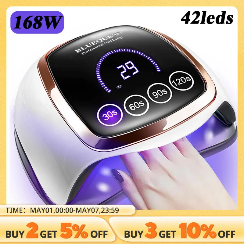 168W Nail Drying Lamp For Manicure Led UV Dryer Lamp for All Gel Polish With Large Touch Screen Professional Nail Salon Tools