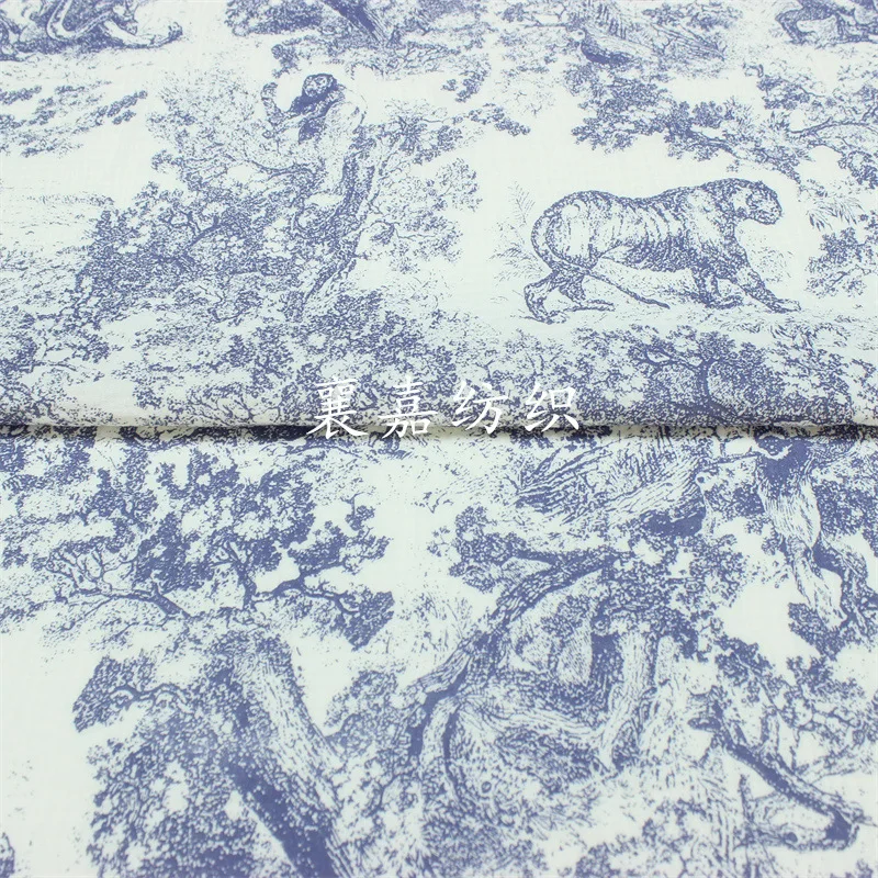Doppels chicht Baumwoll gaze, nordischer Dschungel Tier bedruckter Stoff, Kinder pyjama, Heim kleidungs stoff – Detail 4