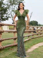 Black Evening Dresses: Long Mermaid Sequined V‑Neck Formal Gown