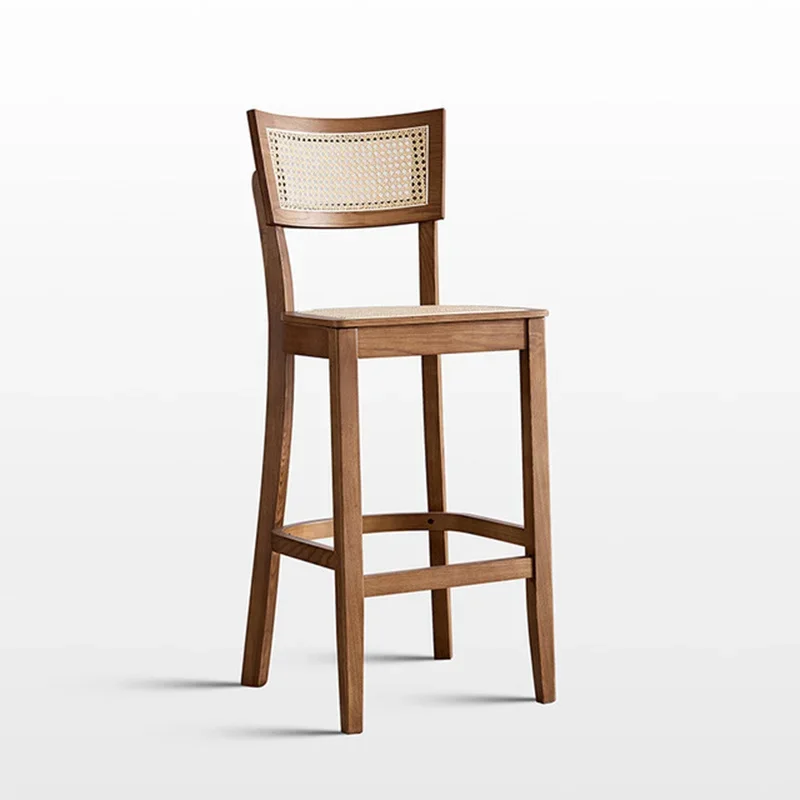 

Solid Wood Bar Chairs Household High Stool Nordic Luxury Bar Chair Kitchen Furniture Creative Rattan Back Bar Stools