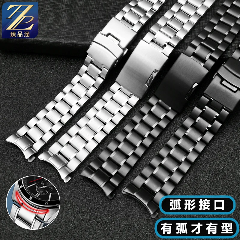 Premium Curved End Stainless Steel Men's Watchband Bracelet - High-Quality Metal, 20mm 22mm