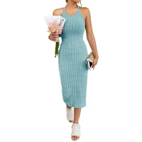 Solid Halter Neck Bodycon Midi Dress High-end temperament vest halter dress women's summer new high-waist slim temperament slim - Image 3