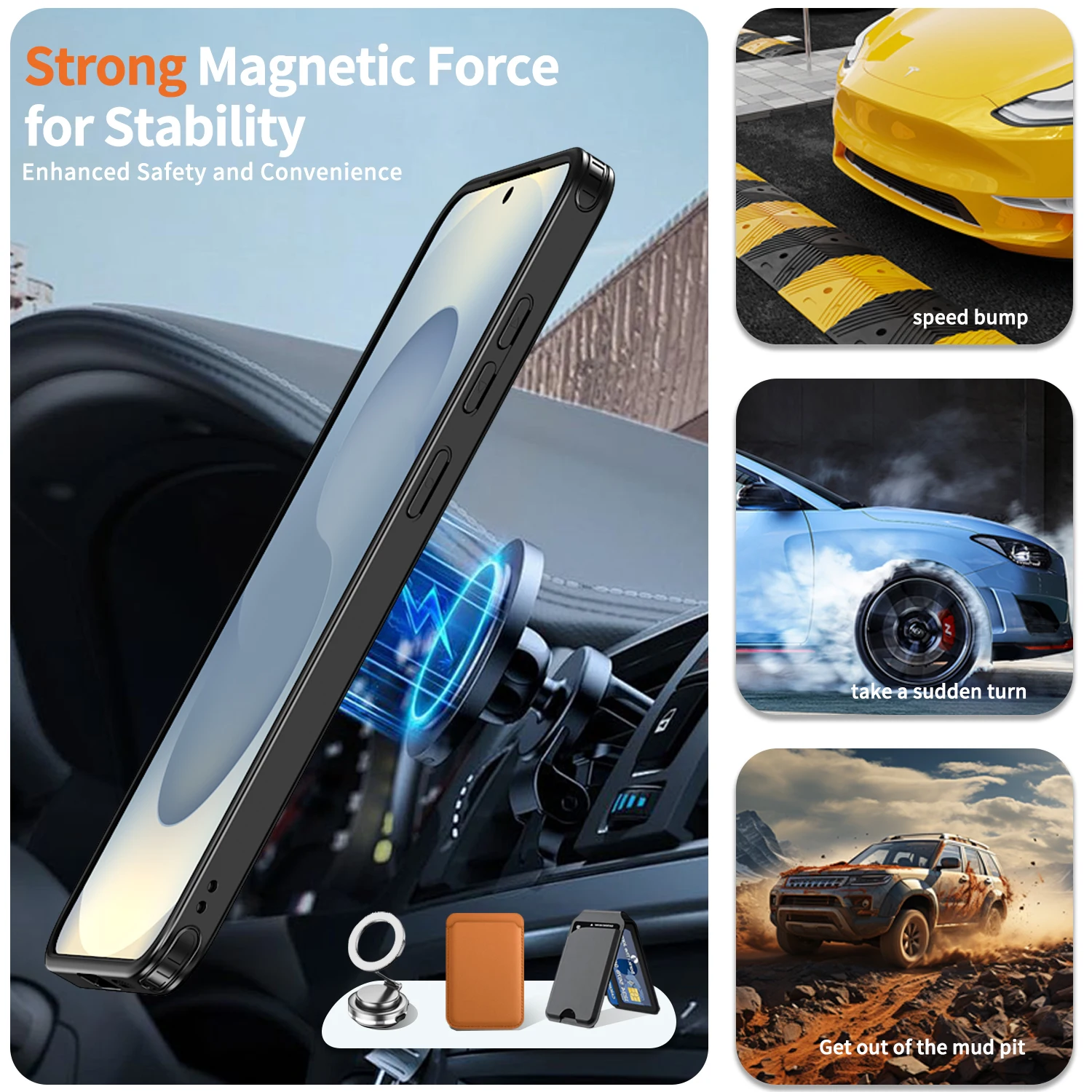 360° Rotating Magnetic TPU Phone Case with Shockproof Kickstand and Slim Design