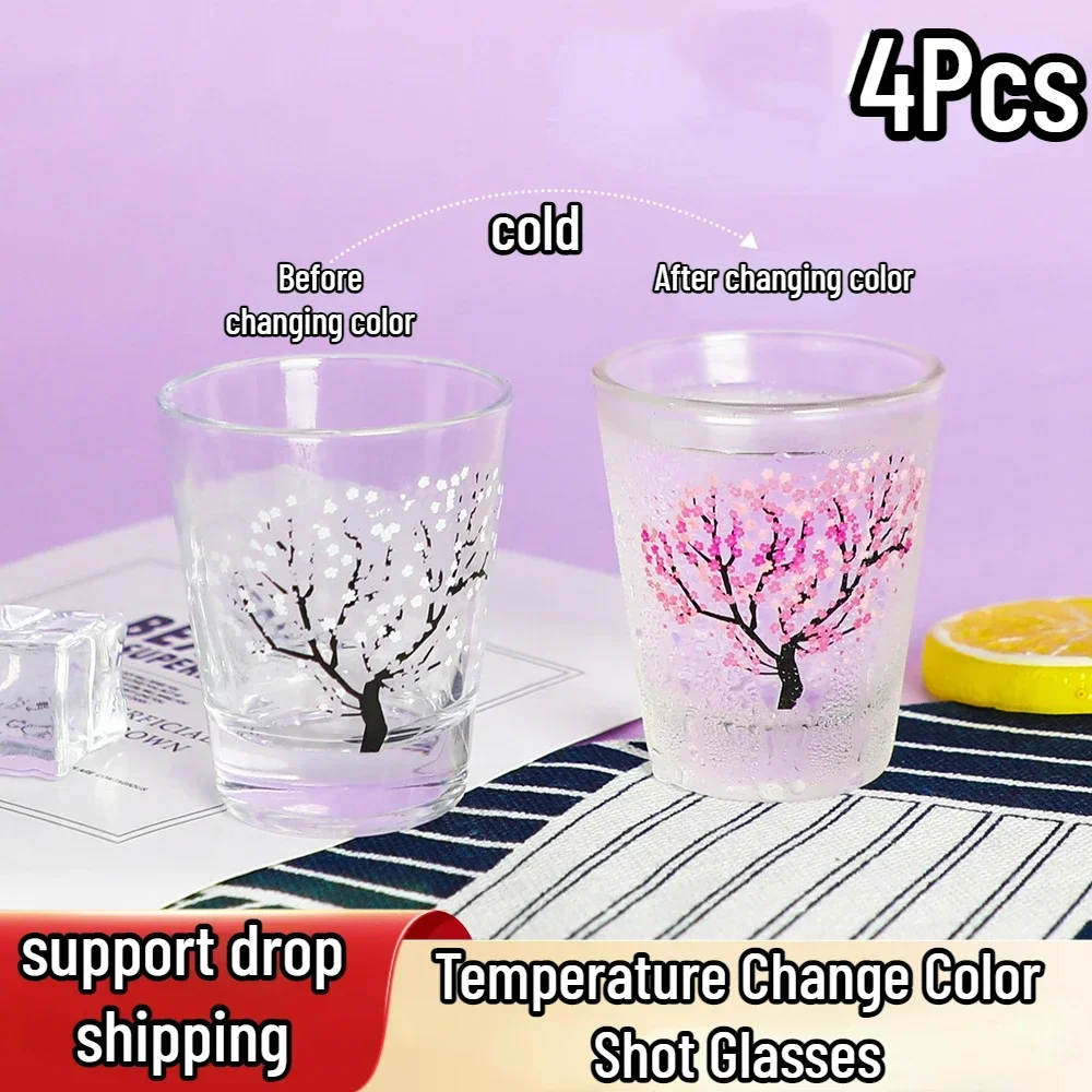 4Pcs Temperature Change Color Vodka Shot Glasses Transparent Heat Resistant Small Glass Vodka Cup Bar Barware Set Wine Glass