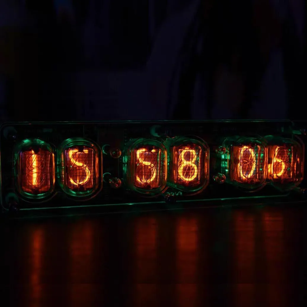 6-bit Glow Tube Clock IN12 Nixie Clock Base with Cool RGB Lights Gift Computer Desktop Accessories Advanced Version DC 5V 5