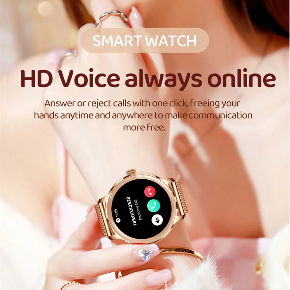 New Smart Watch Diamond Ladies Amoled Class Screen 100 Sports Fashion Bluetooth Talk Heart Rate Waterproof Weather Smart Watch