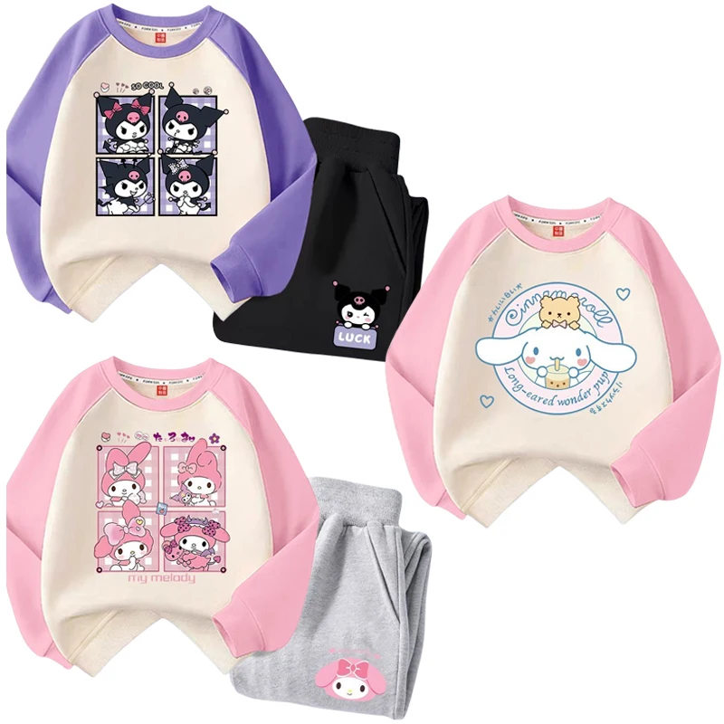 

Sanrios Anime Cinnamoroll My Melody Kuromi Anime Cartoon Children Pullover Sweater Sweatpants Girl Clothing Hoodies Trousers Set
