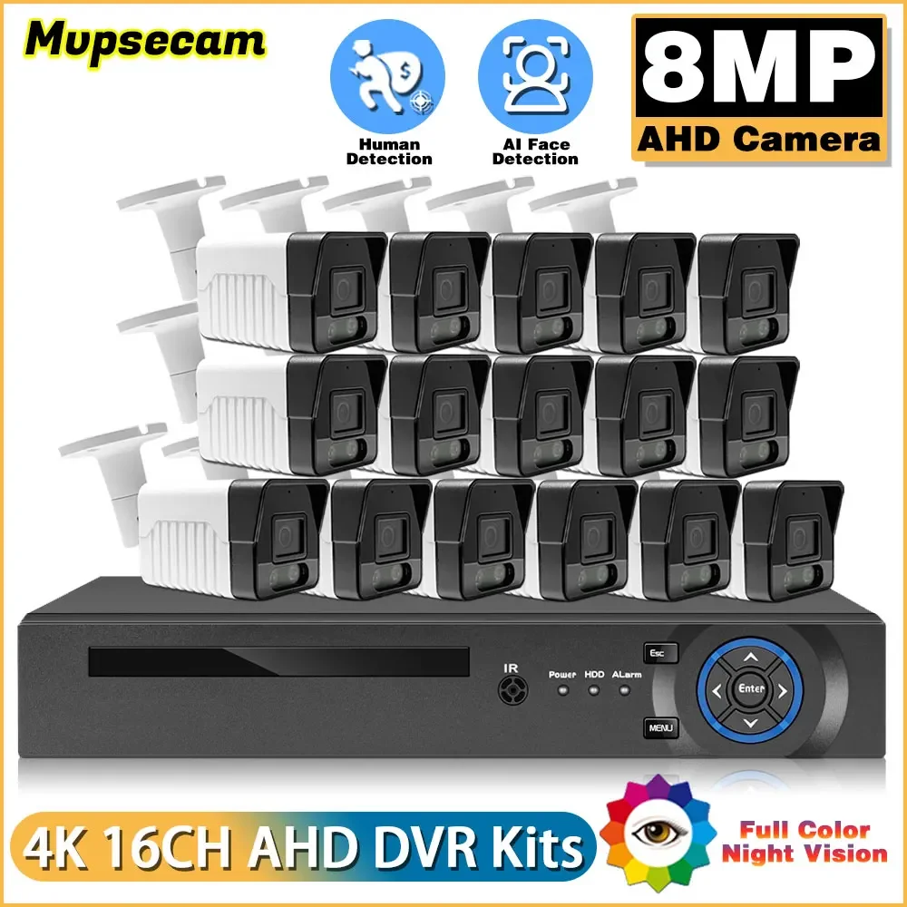 

CCTV Security Camera System Home HD Video Surveillance 16Ch 4K 8Mp Kit Outdoor IP66 Waterproof Security Camera AHD Xmeye App DVR