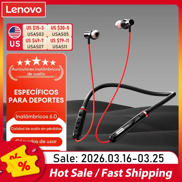 Original Lenovo Y111 Bluetooth 6.0 headphones Neckband Waterproof Magnetic Earbuds Stereo Running Sports Gaming Wireless Headset