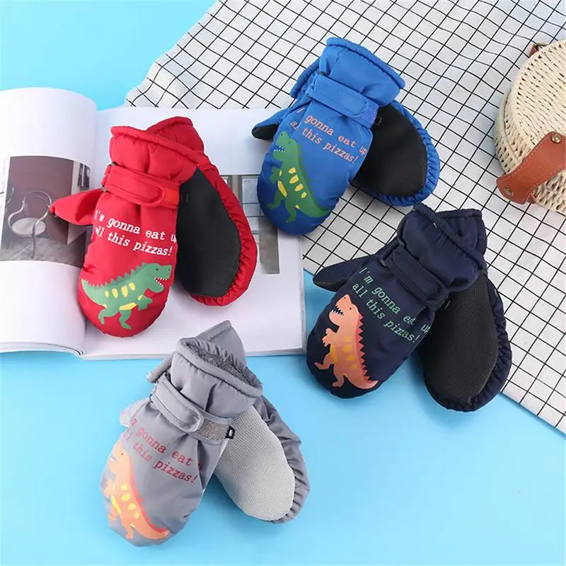 

Boys Dinosaur Winter Mittens Waterproof Winter Gloves With Elastic Strap Windproof Winter Gloves Soft Kids Gloves For Boys