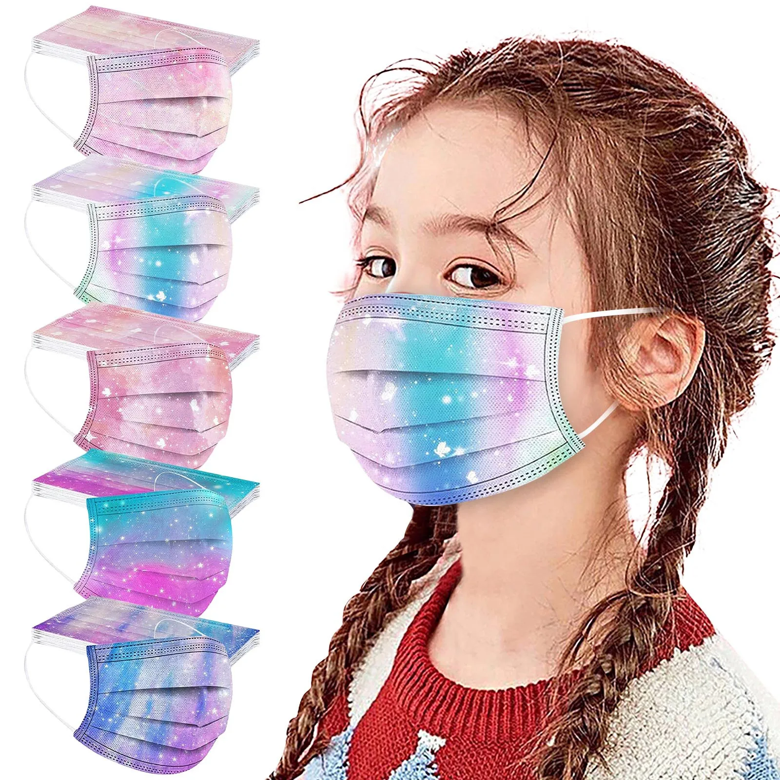 50PCS 3-Ply Disposable 3D Print Mouth And Nose Protection Bandana Masks For Children Adult face mask