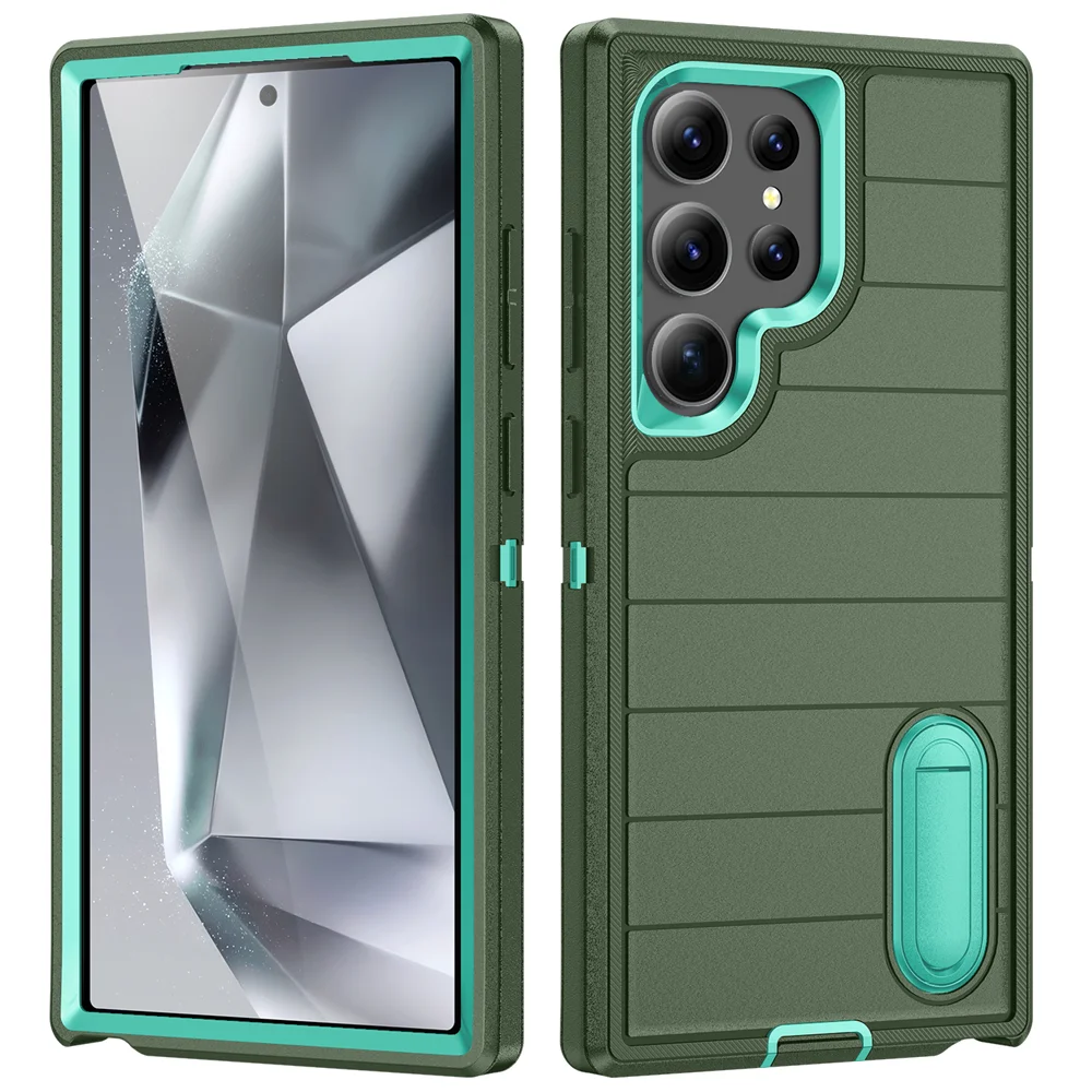 Nova capa de proteção híbrida 3 em 1 Defender para Samsung Galaxy S24 Ultra Kickstand Body Cover Funda S24Plus_voghion.com