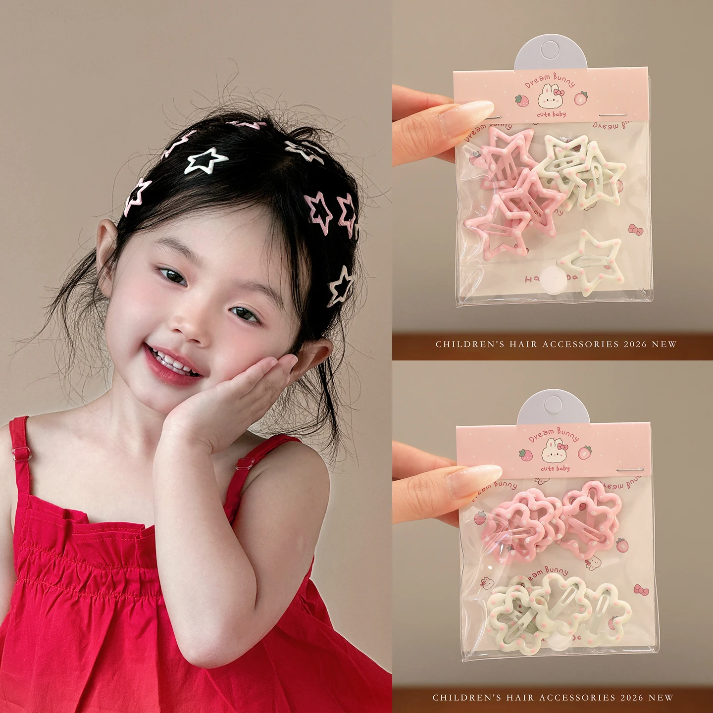 10 Stück/Set Weiße Rosa Stern-Blumen Haarspangen für Mädchen Süße Niedliche Kinder-Haarklammern Modische Prinzessinnen-Kopfbedeckung Kinder-Haarschmuck – Detail 1