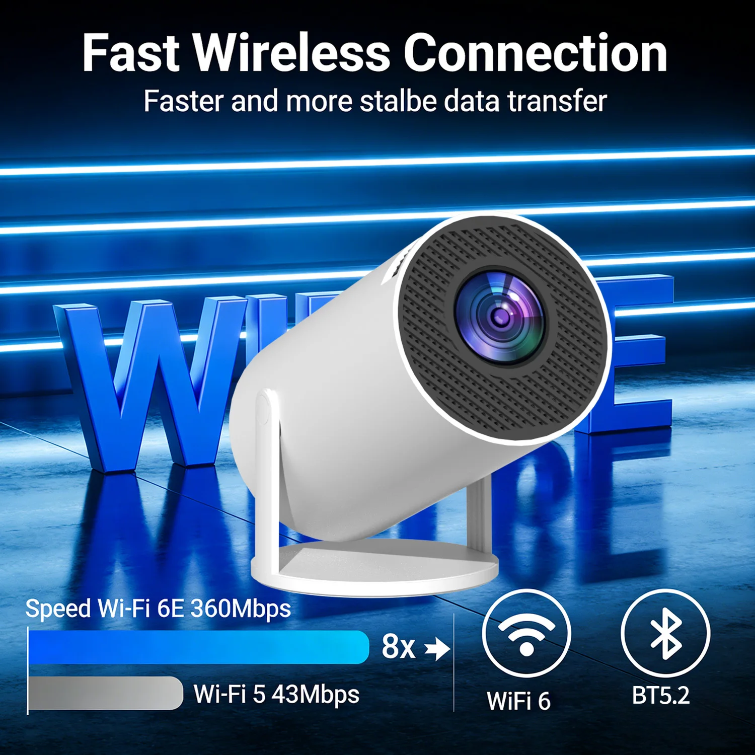 2026년형 미니 프로젝터 네이티브 1080P 4K 지원 안드로이드 11 WiFi6 듀얼 밴드 180 ° 회전식 휴대용 홈 시네마 영화 프로젝터