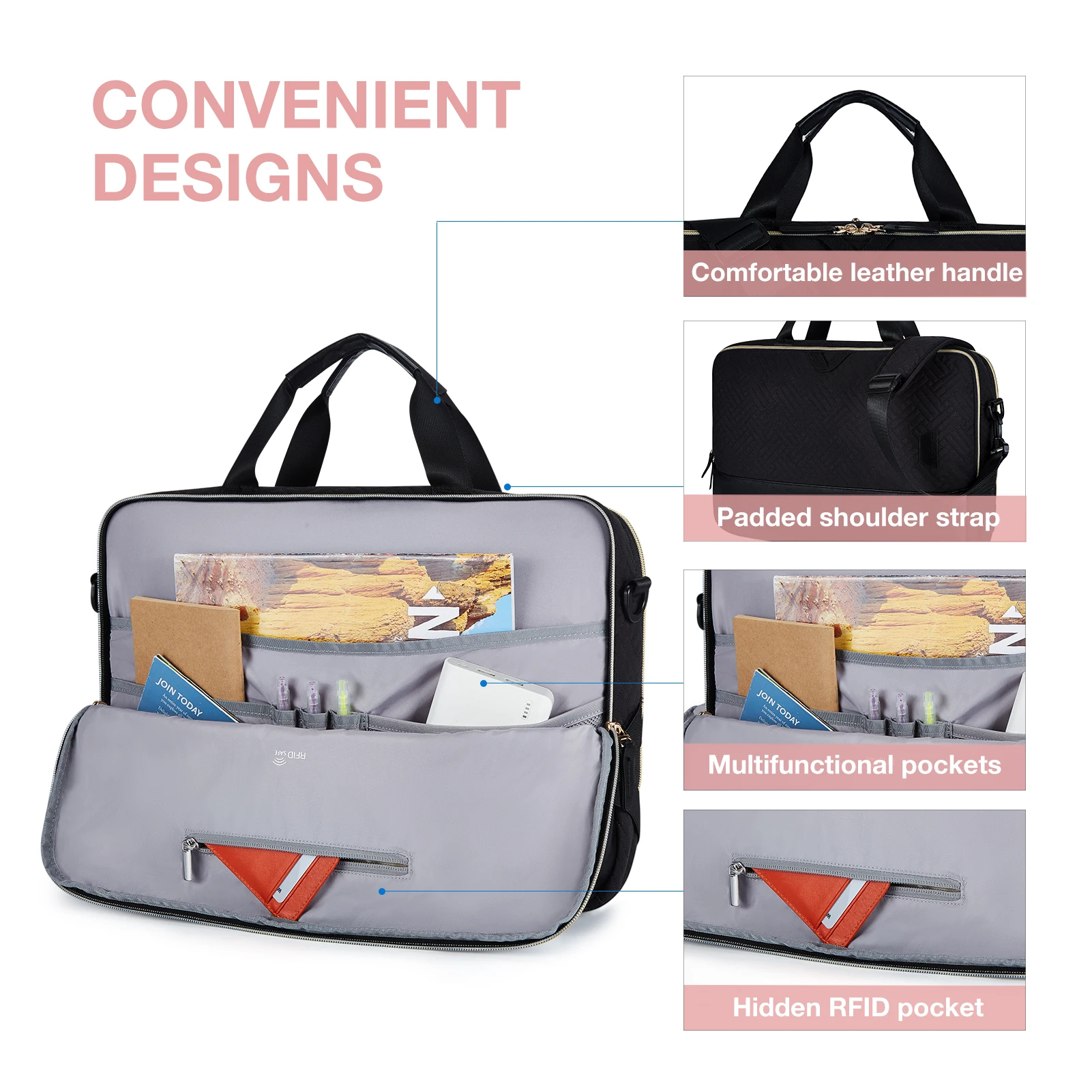 Bolsa do Portátil Bagsmart Expansível Maleta Computador Bolsa para Mulheres dos Homens Bolsa de Ombro Portátil Bolsa de Trabalho Negócios Viagem Escritório Lockable - Imagem 2