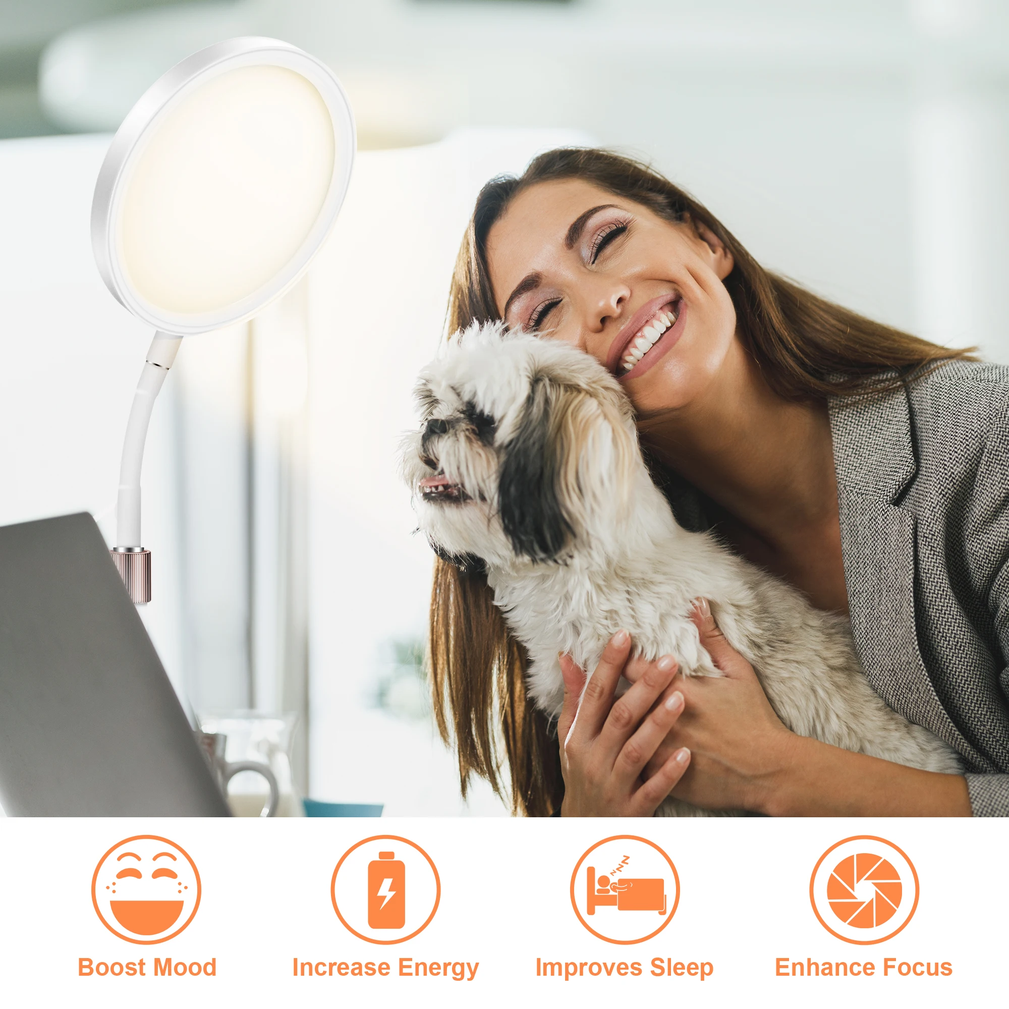 3-in-1 phototherapy table lamp-UV-free full spectrum LED, 10,000 LUX, adjustable brightness and color