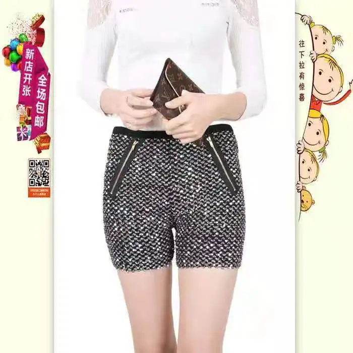 Glossy Sequin Shiny Women's Sexy Party Club Shorts Mid Waist Glitter Dance Stage Slim Bottoms