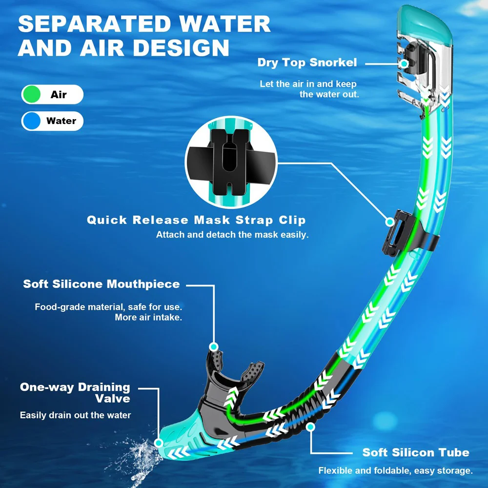 Full Dry Snorkel Easy Breath for Scuba Diving Freediving Swimming Diving Snorkel Swimmers Snorkel Swimming Snorkel
