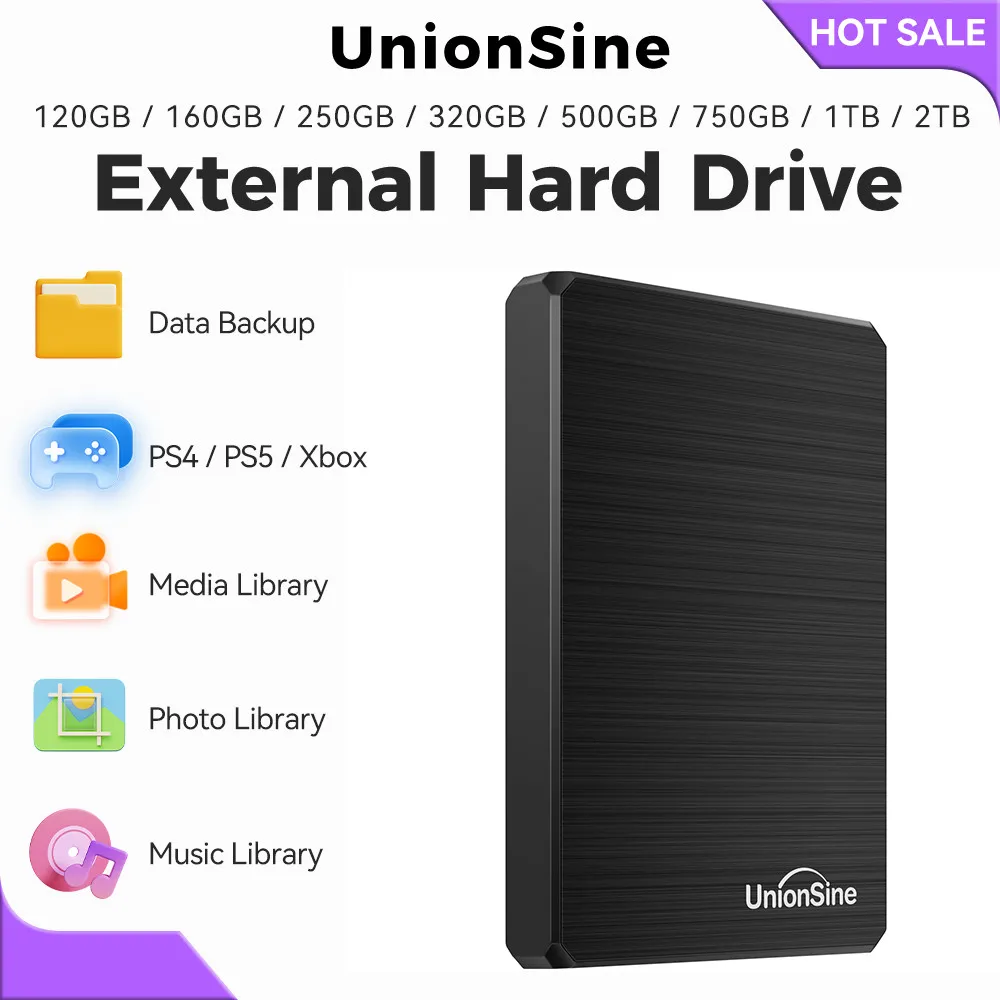 UnionSine 2.5''Portable External Hard Drive 500gb/750gb/1tb/2tb Hard Drive USB 3.0 High Speed HDD for Desktop,Laptop,Mac,PS4/PS5