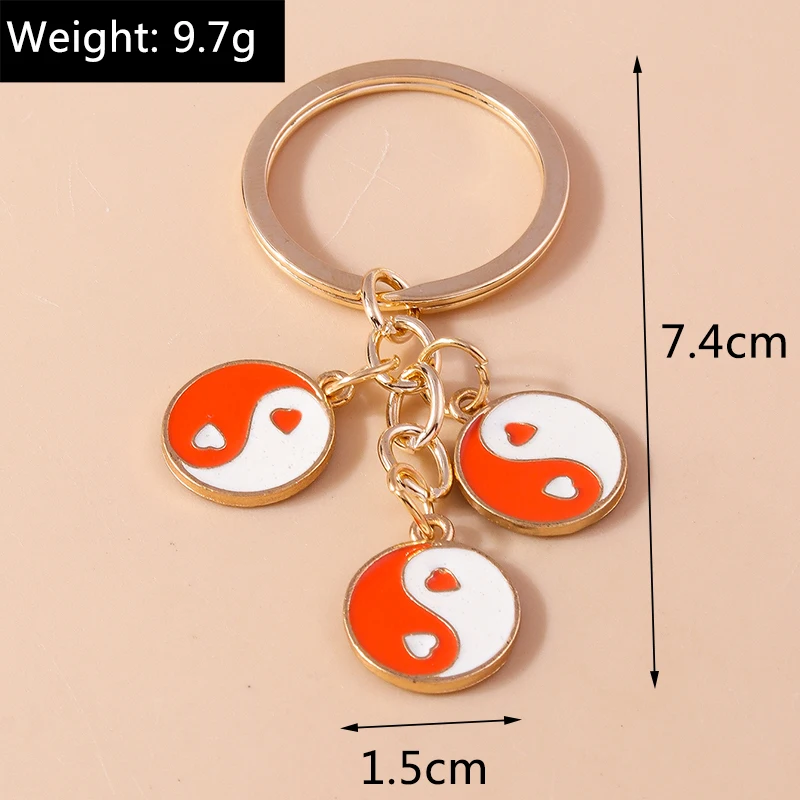 Niedliche Emaille Tai Ji Liebe Herz Schlüssel anhänger Blume Schlüssel ring Anhänger für Schlüssel halter Frauen Mädchen Handtasche Anhänger Dekor Schmuck Geschenk – Detail 4