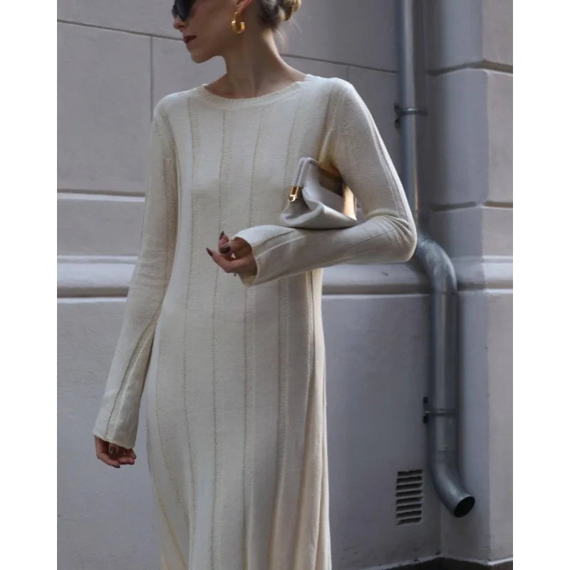 Fashion Loose High Waist Long Dress Female Long Sleeve Solid Pullover Dress Streetwear Knitwear Winter Women Maxi Dress